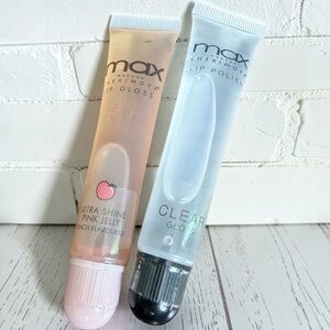 2 Max Cherimoya Lip Gloss -Clear Gloss Lip Polish & Ultra Shine Pink JELLY NEW